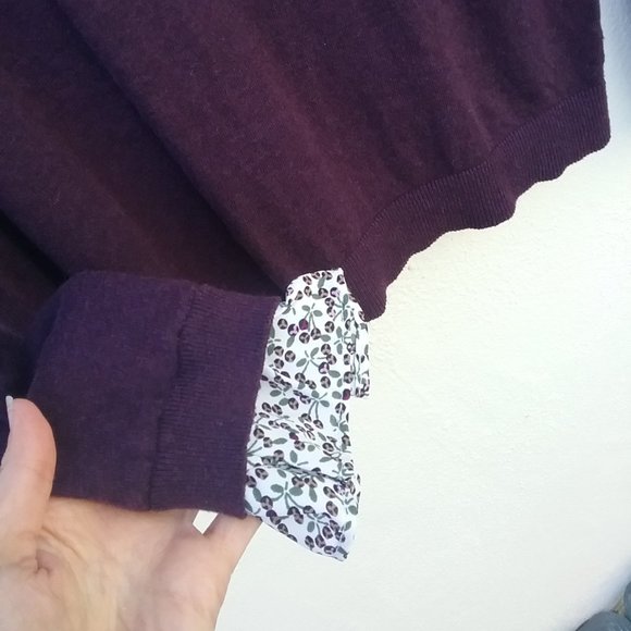 Layered Look Purple Contrast Floral Ruffle Collar Sweater Academia Gilmore Girls - Picture 6 of 12